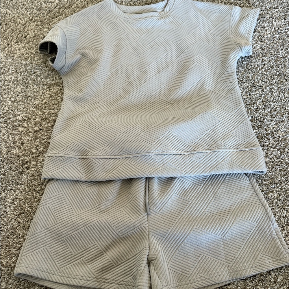 Tan Textured Short Sleeve Top and Shorts Set